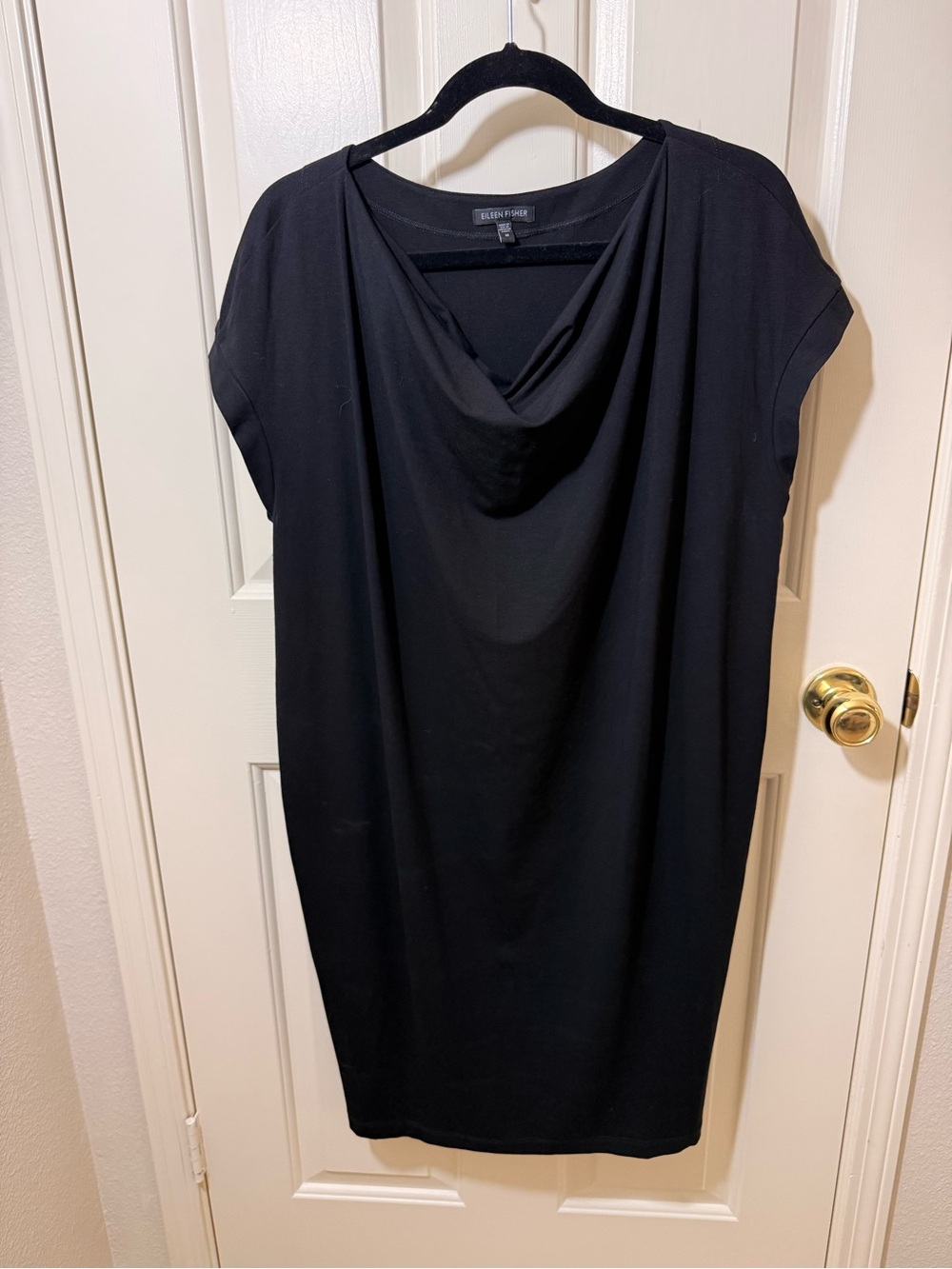 Eileen Fisher Black Cowl-Neck Midi Dress